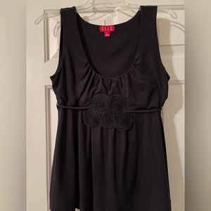 Womens sleeveless black tank top with embroidered design
